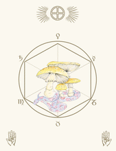 Cargar imagen en el visor de la galería, hongo amanita ilustrado con serpientes y geometria sagrada con simbolos misticos esotericos