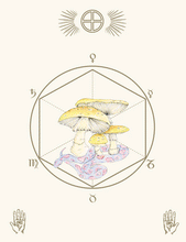 Cargar imagen en el visor de la galería, hongo amanita ilustrado con serpientes y geometria sagrada con simbolos misticos esotericos
