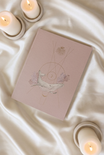 Cargar imagen en el visor de la galería, cuaderno grande tamaño carta con ballenas y geometria sagrada pintada en acuarela  porla asrtista Maria Lefay. Para escribir,dibujary hacer journaling
